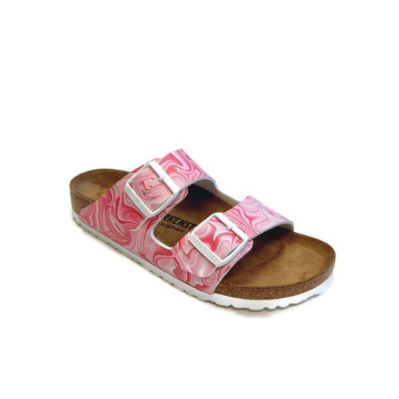 Birkenstock Arizona Birko-Flor Sandals Womens 8 Marble Twirl Fuchsia Tulip Pink - Picture 1 of 9